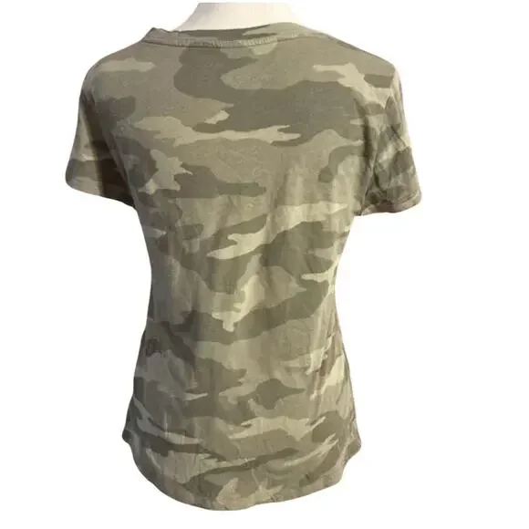 Athleta Green Camo Camouflage T-Shirt Crew Neck Short Cap Sleeve Women's Sz S - Picture 4 of 8